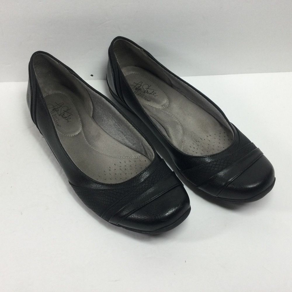 Life Stride Soft System Flex Comfort Shoes Women's 8.5 Black Wedge Heel